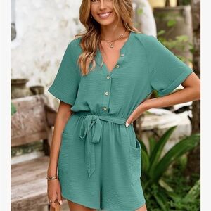 Simplee Apparel Teal Button-Up Romper